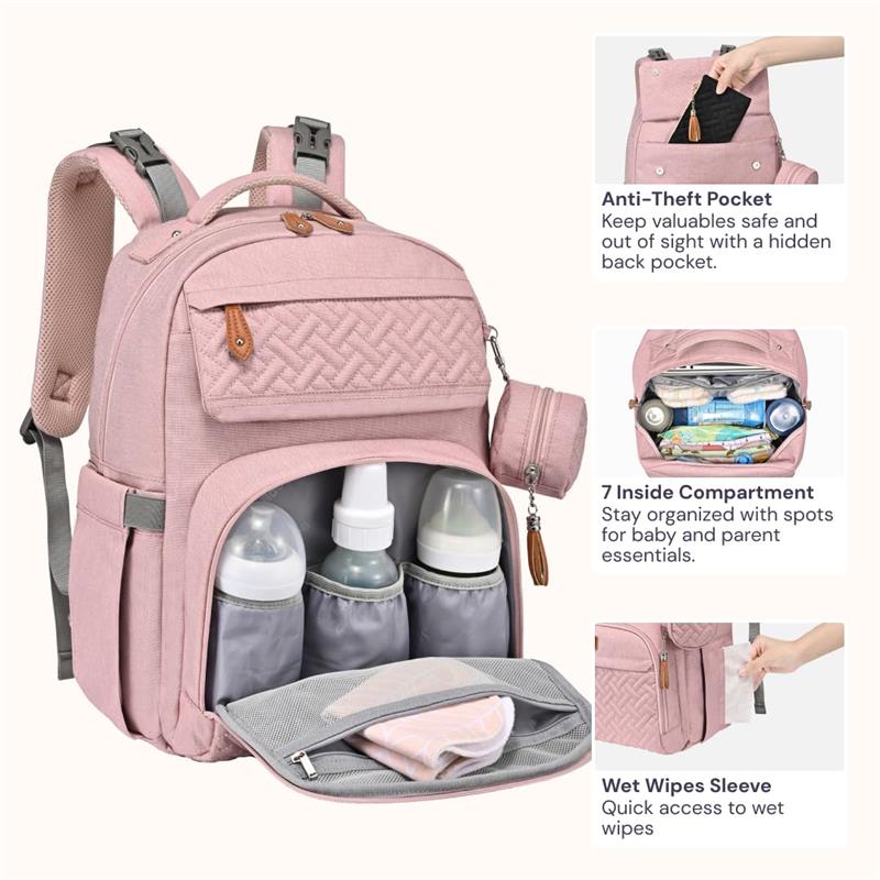 BabbleRoo - Diaper Bag Backpack, Pink - Image 4