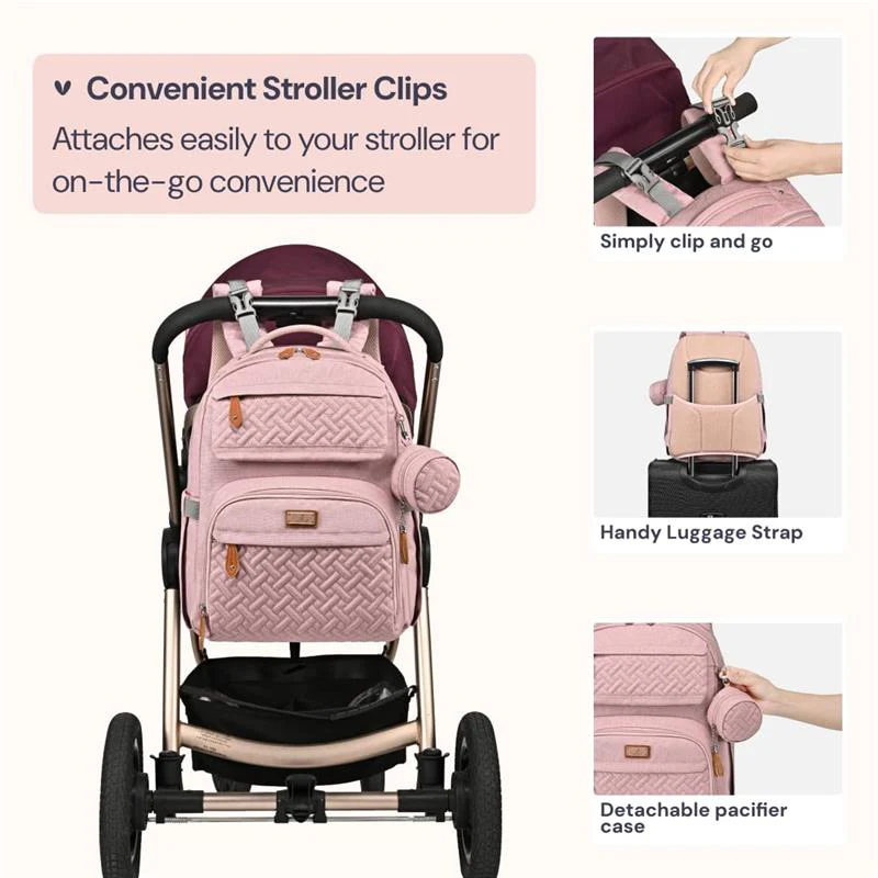 BabbleRoo - Diaper Bag Backpack, Pink - Image 5
