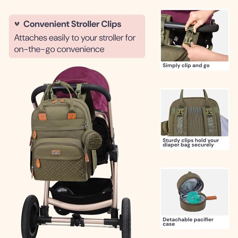 BabbleRoo - Diaper Bag Backpack Travel Essentials Baby Bag with Changing Pad, Army Green - Image 5