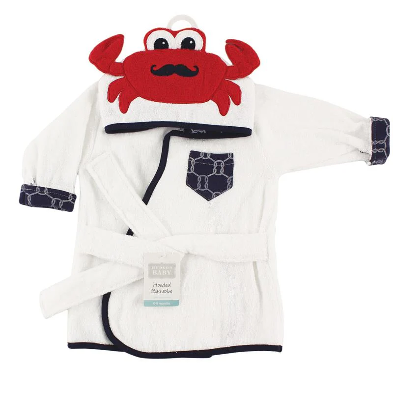 Baby Vision - Hudson Baby Unisex Baby Cotton Animal Face Bathrobe, Mr. Crab, One Size - Image 2