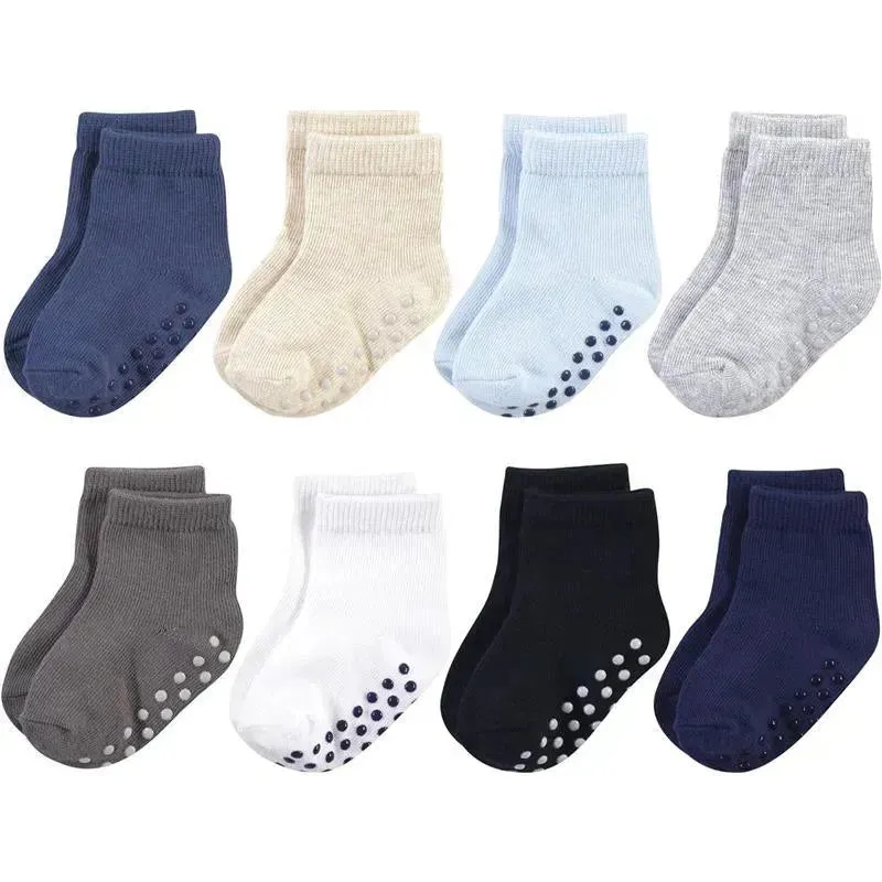 Baby Vision - Touched by Nature Baby Girls' Organic Cotton Socks, Solid Black Blue, 12-24M, 8Pk
