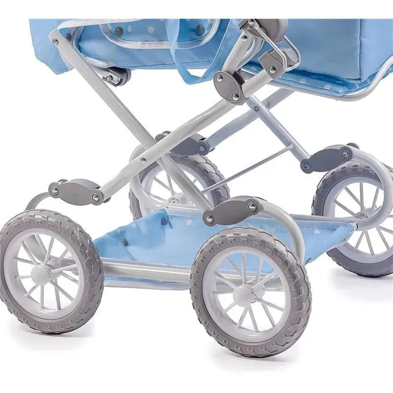 JC Toys - Berenguer Boutique, Deluxe Foldable Baby Doll Stroller with Canopy, Blue - Image 4