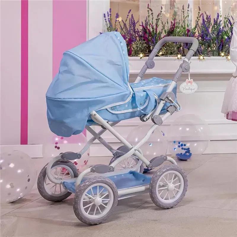 JC Toys - Berenguer Boutique, Deluxe Foldable Baby Doll Stroller with Canopy, Blue - Image 6