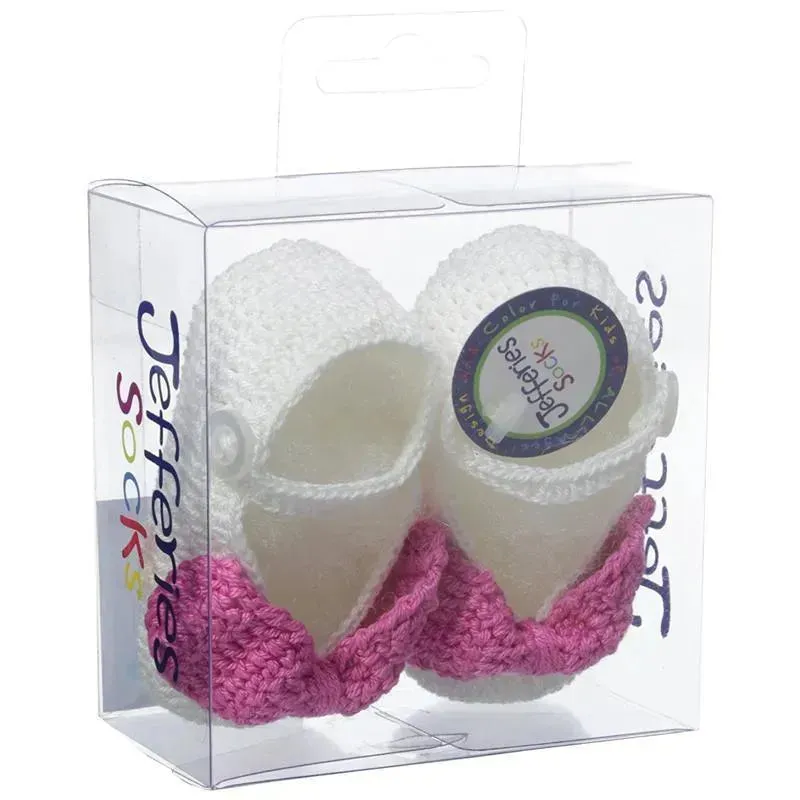 Jefferies Socks Baby-Girls Newborn Mary Jane Bow Crochet Bootie, White/Bubblegum - Image 2