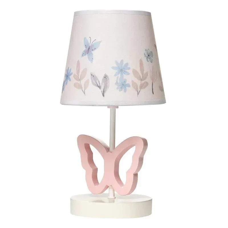 Lambs & Ivy - Baby Blooms Pink Butterfly Nursery Lamp with Floral Shade & Bulb
