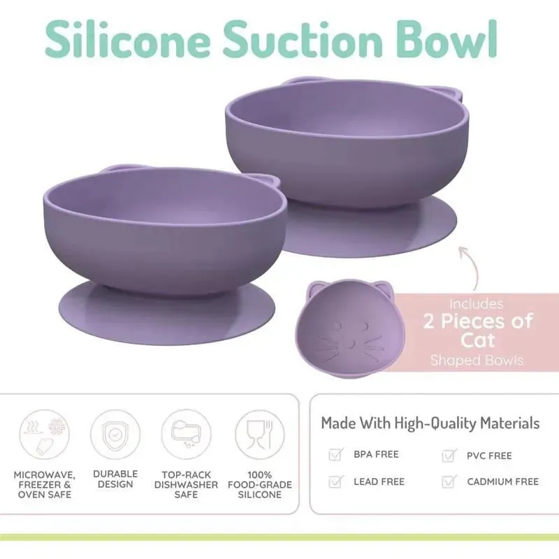Melii - Silicone Suction Bowls for Babies and Toddlers, 10.1 oz - 2 Pack, Cat Purple - Image 3
