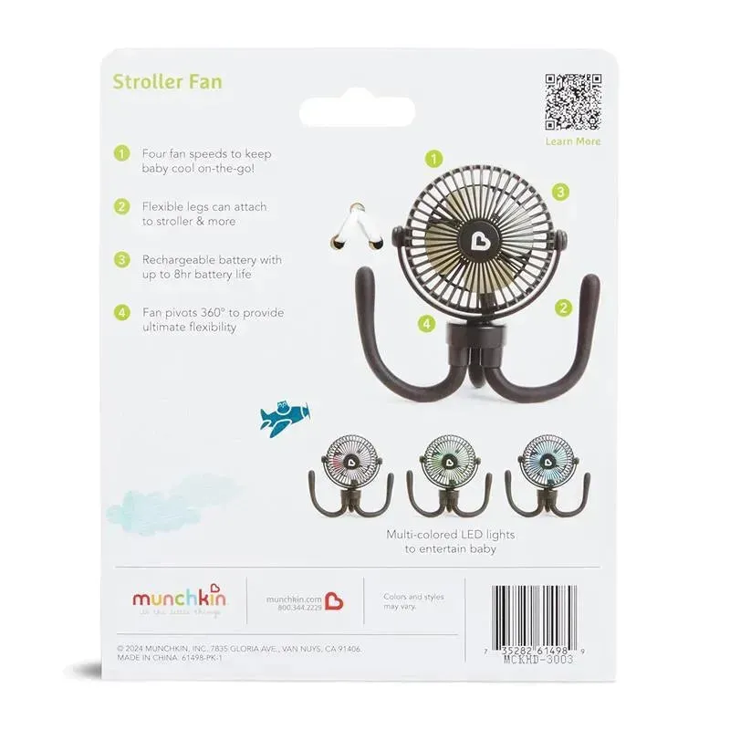 Munchkin - Stroller Fan Portable Baby Cooling System with 4 Speeds, Rechargeable Battery, and Entertaining LED - Image 4