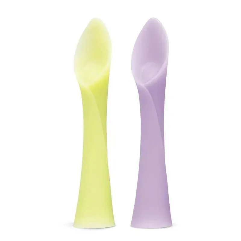 Ola Baby - 100% Silicone Soft-Tip Training Spoon for Baby Led Weaning, 2pack, Lemon/Lilac